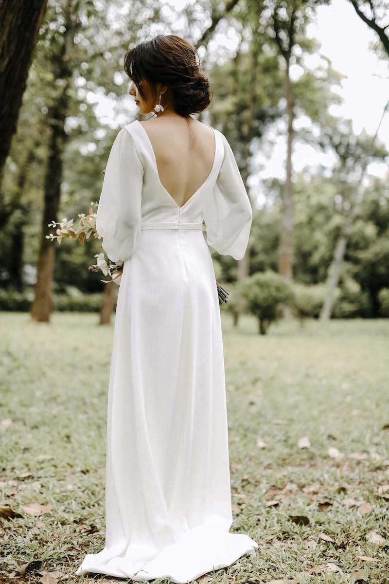 ウエディングドレス 購入 袖あり 白 二次会 安い エンパイア 花嫁 フォトウエディング ビーチフォト 前撮り 後撮り