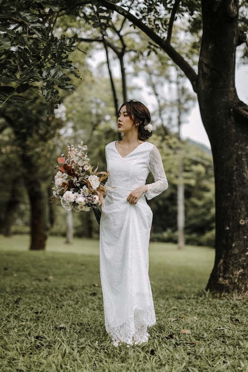 ウエディングドレス 購入 袖あり 白 安い 花柄レース 花嫁 二次会 結婚 