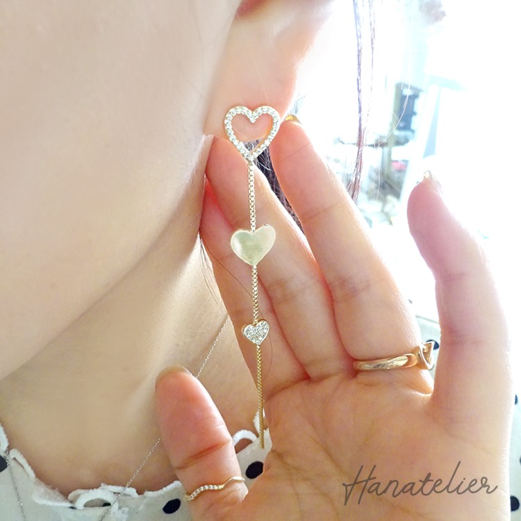 ハートピアスK14WG3連スイングピアスロングピアス