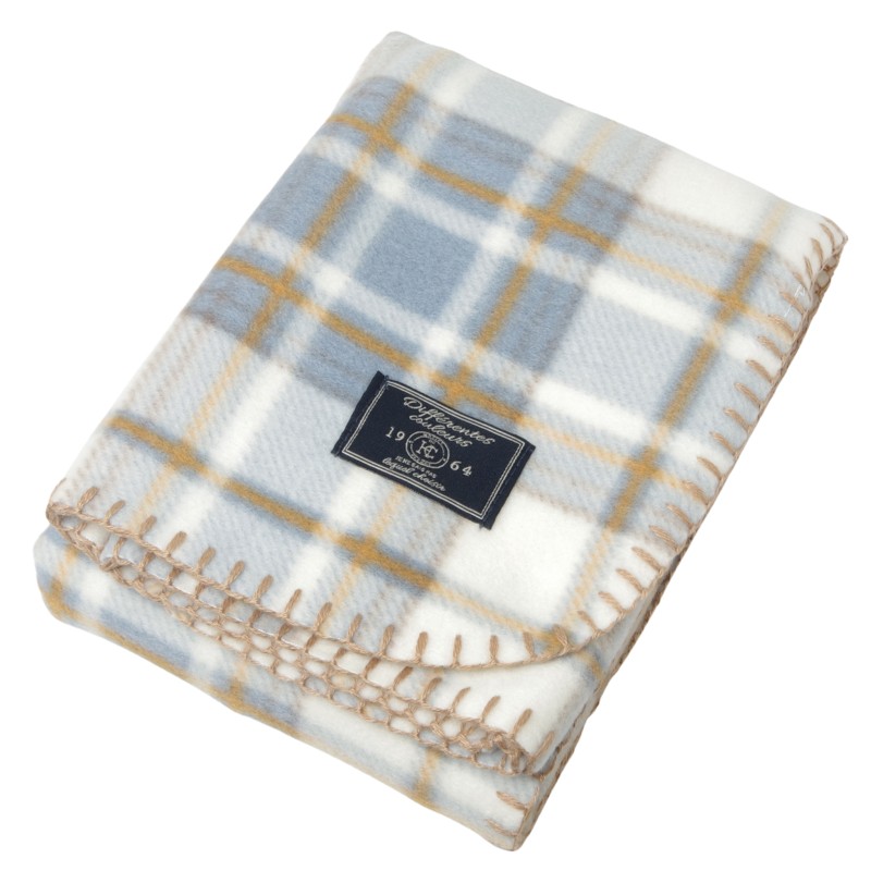 薄手 フリースブランケット ひざ掛け チェック柄 ステッチ入り 冷房