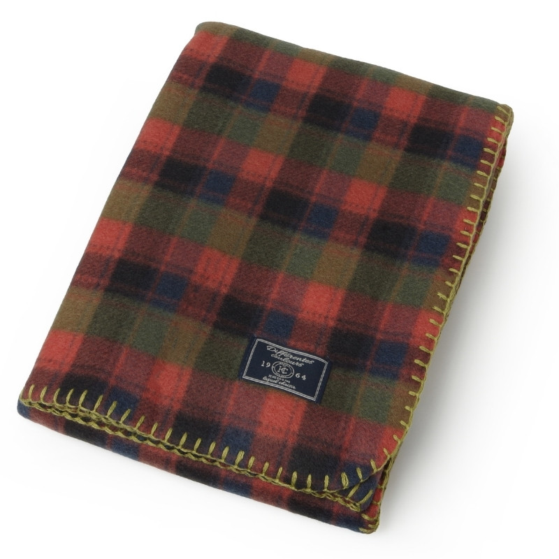 薄手 フリースブランケット 北欧風 ひざ掛け チェック柄 ステッチ入