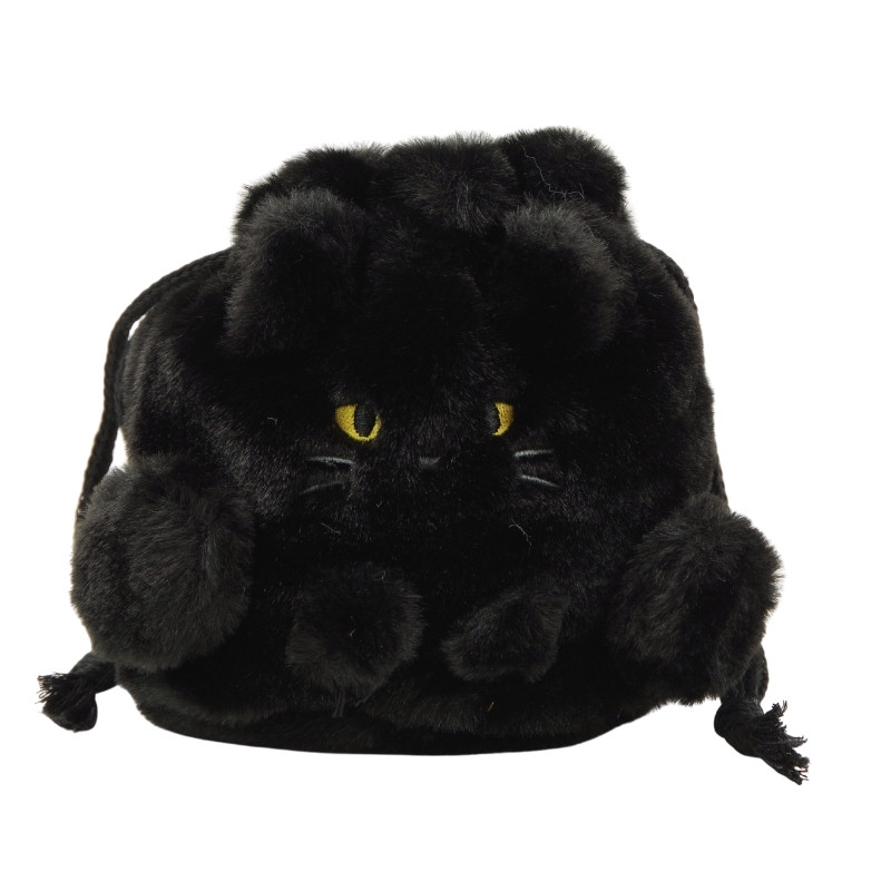 もふもふ巾着ポーチ】ふわふわ 犬 猫 マチあり コスメポーチ モバイル