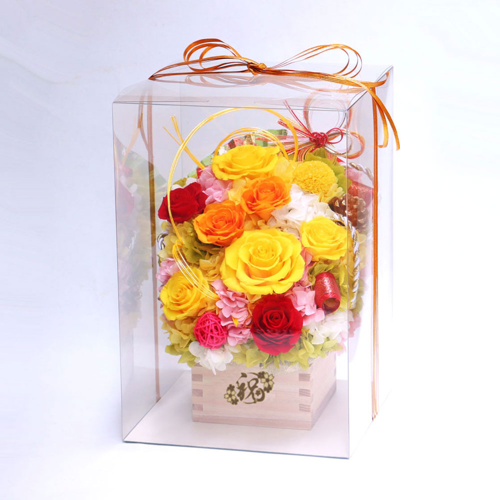 枡フラワー 金色リボン