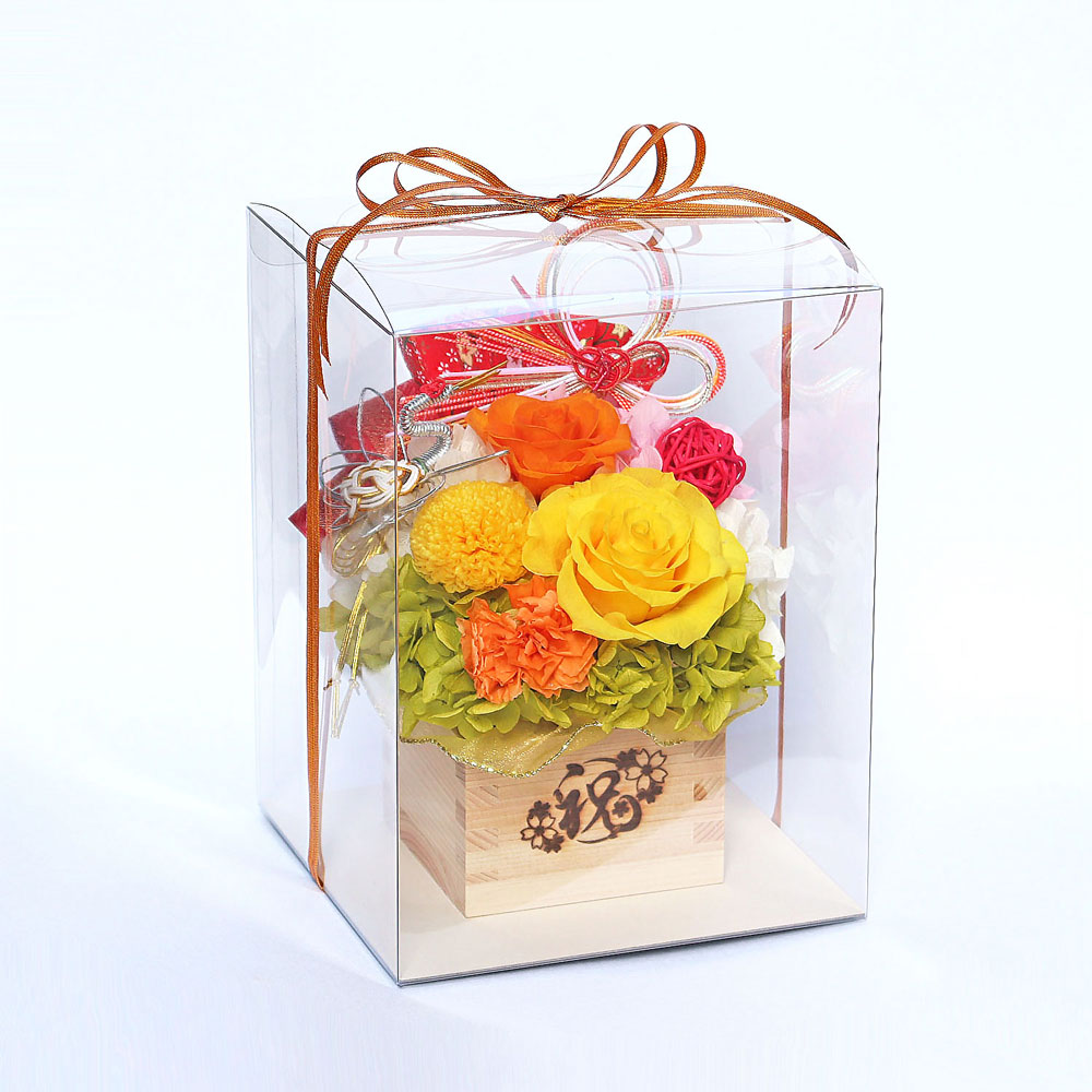 枡フラワー 金色リボン