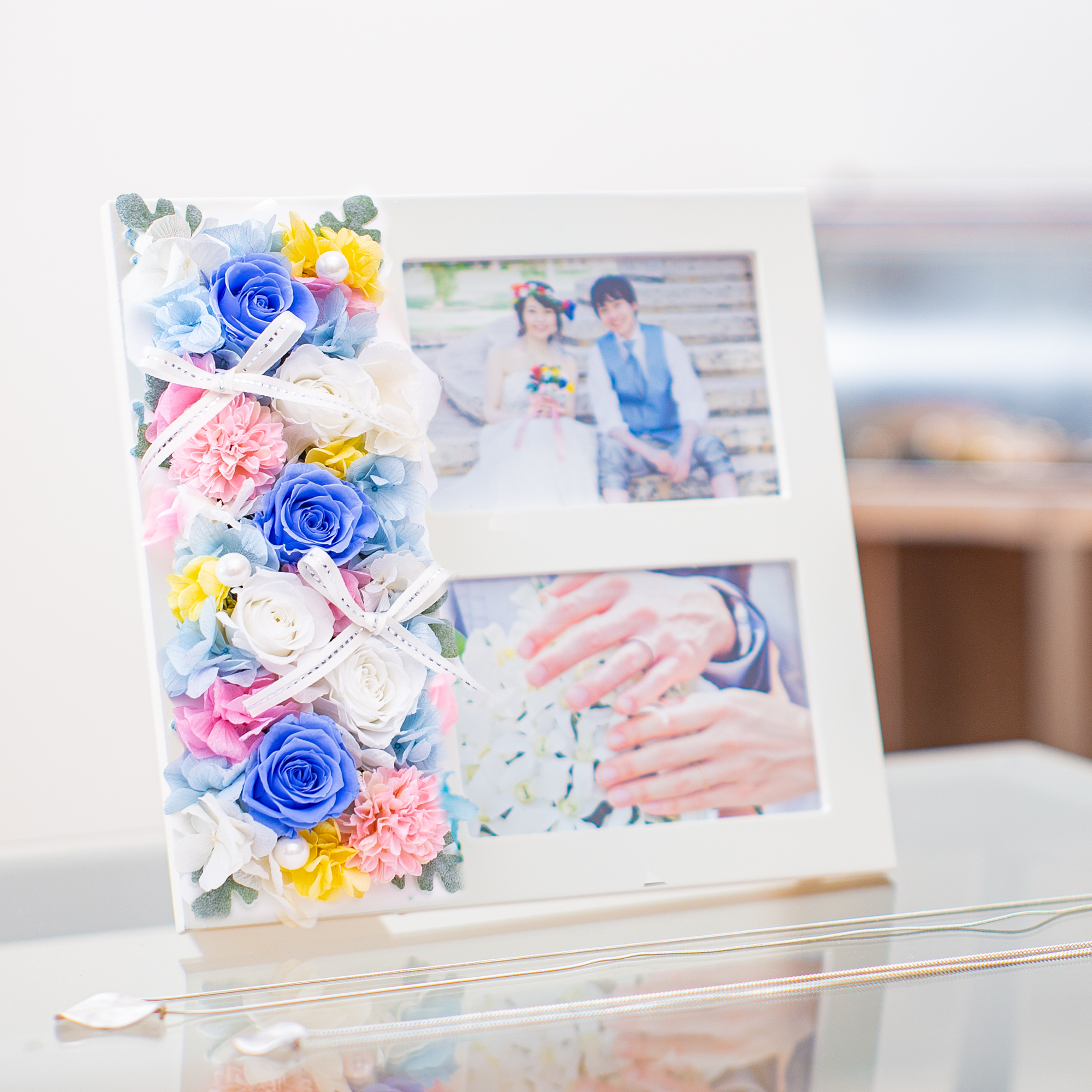 プリザーブドフラワー 写真立て 結婚祝い 写真入り 祝電 写真入り