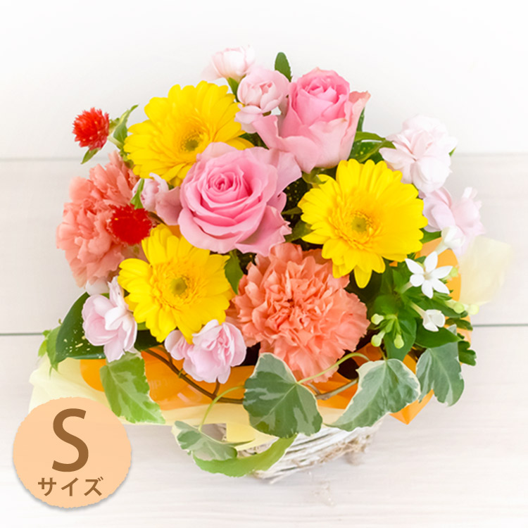 [冷蔵便]でお届け フラワーアレンジメント バラと季節の花 おまかせ生花アレンジ Sサイズ 誕生日 ...