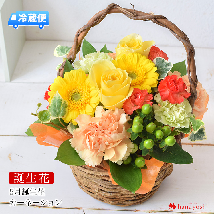 [冷蔵便]でお届け 誕生花を使ったアレンジメント 5月 カーネーション 誕生月の生花アレンジ Mサイ...