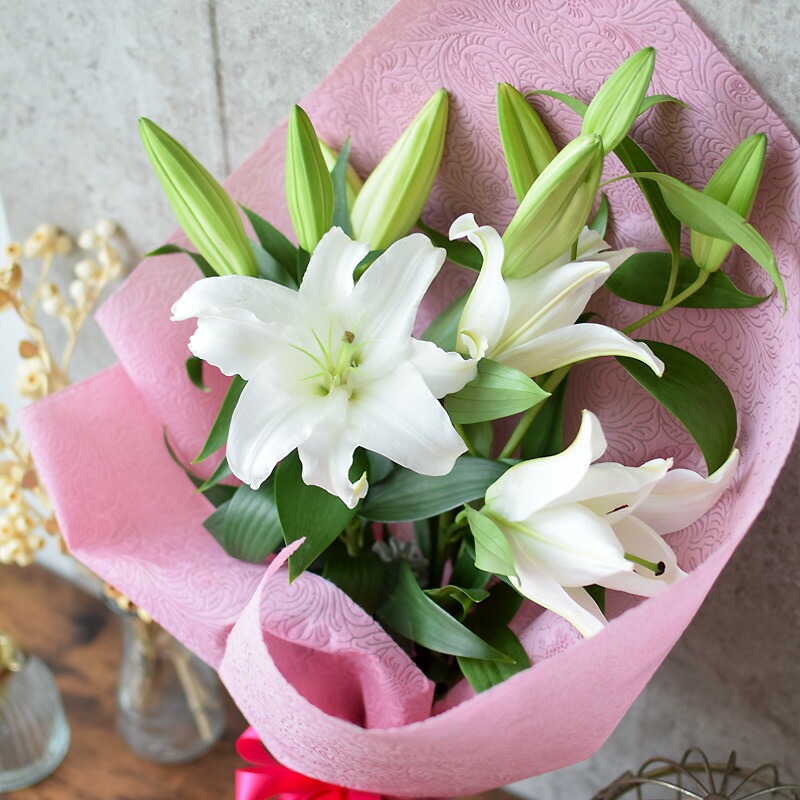 フラワーマーケット花由 ユリ 花束 3色から選べる 大輪 オリエンタル