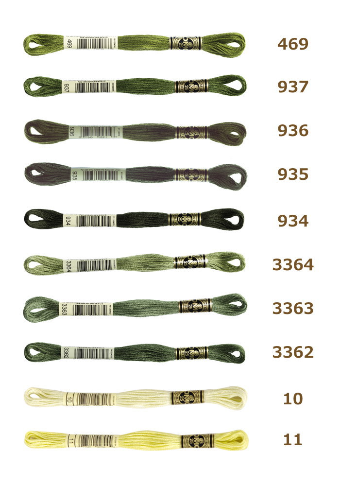 刺しゅう糸 DMC 25番糸 刺繍糸 その14 緑系 469〜3051番色 ディー 