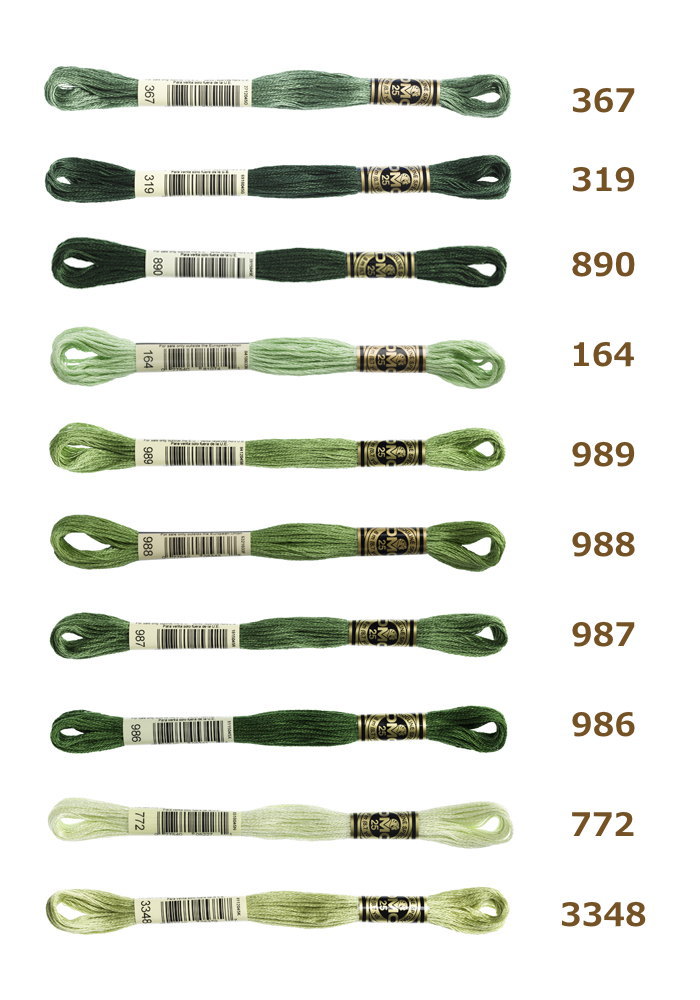 刺しゅう糸 DMC 25番糸 刺繍糸 その12 緑系 954〜3348番色 ディーエムシー KOU