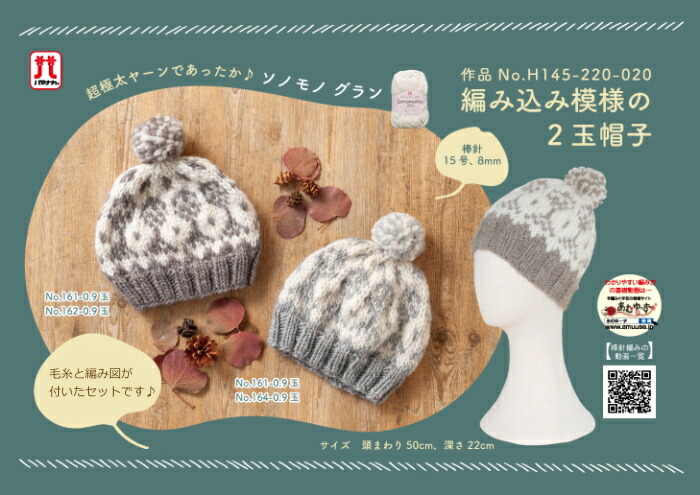 ハマナカ 編み図付きキット 編み込み模様の2玉帽子 H145-220-020