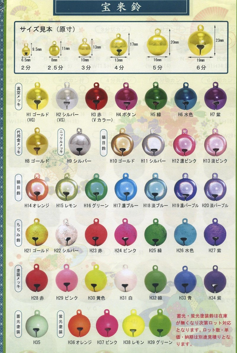 来鈴 1000個単位 二分五厘（2.5分） ニッケル(銀色)/代用金 鈴