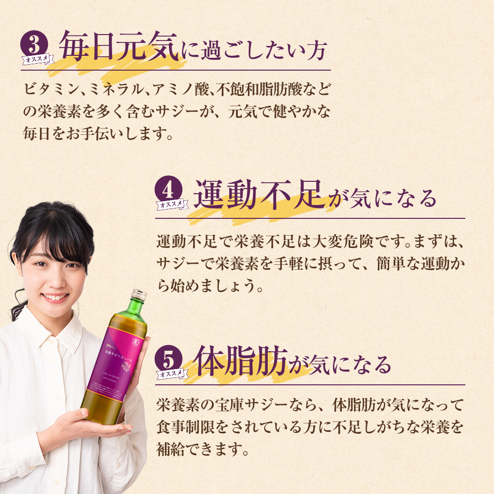 サジー 有機サジージュース 900ml×3本 有機JAS認証 オーガニック 栄養機能食品(ビタミンC) サジー100% サジードリンク 沙棘 鉄分補給 関連画像5