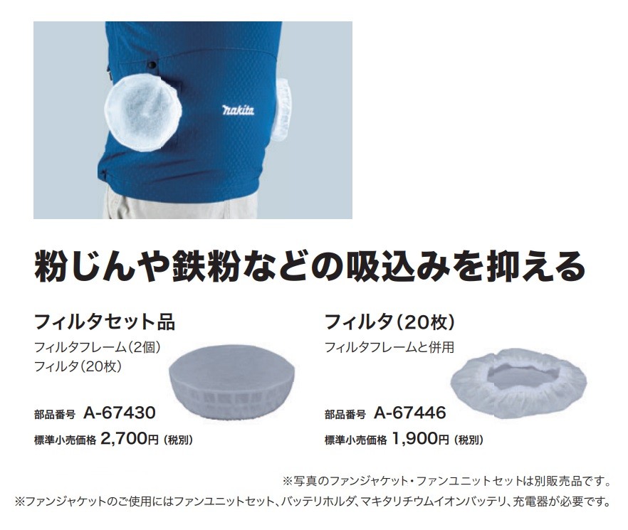 makita マキタ 分割式BLファン用 フレームフィルタセット品 A-67430