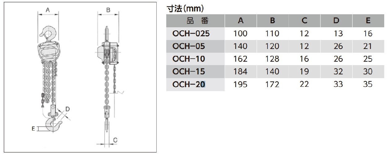 OH オーエッチ チェーンホイスト OCH-10 (1000kg) 1.0t : och-10