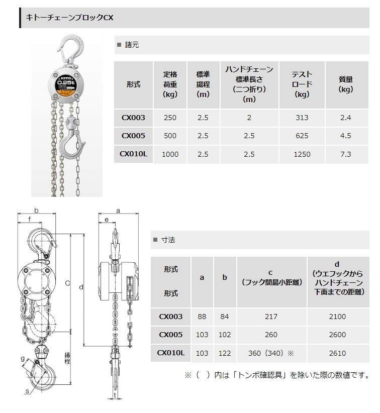 KITO キトー チェーンブロックCX CX010L 手動チェーンブロック 1t