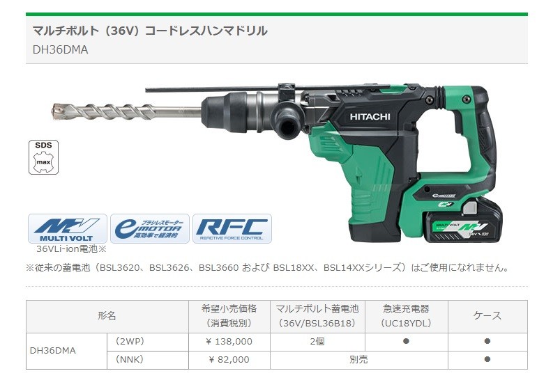 代引き不可 HiKOKI 工機 コードレスハンマドリル MV(36V) DH36DMA(2WP