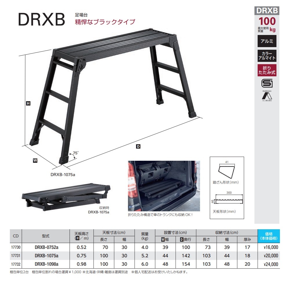 割引価格 48時間以内出荷 足場台 洗車台 DRXB-1098a ブラック 天板の高