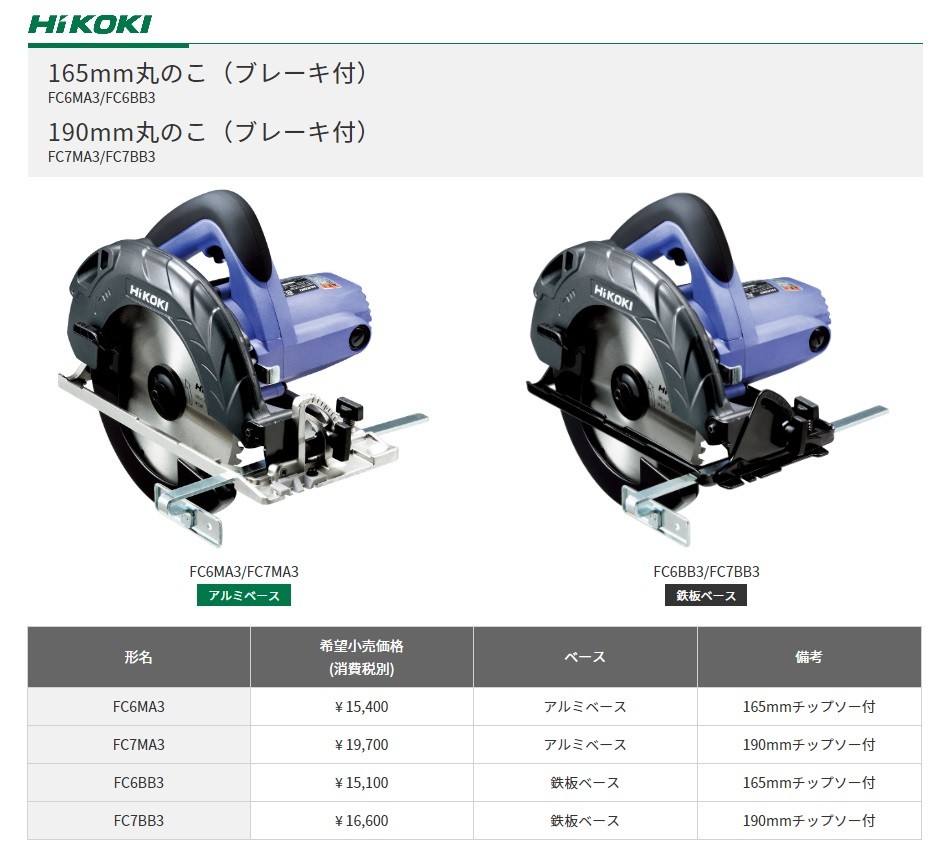 HiKOKI 工機ホールディングス DIY工具 190mm 丸のこ FC7MA3 アルミ