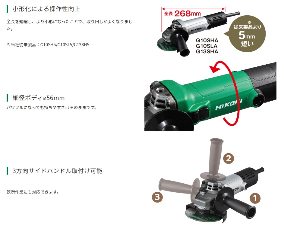 HiKOKI ハイコーキ 電気ディスクグラインダ 100mm径 G10SLA 100V 低速