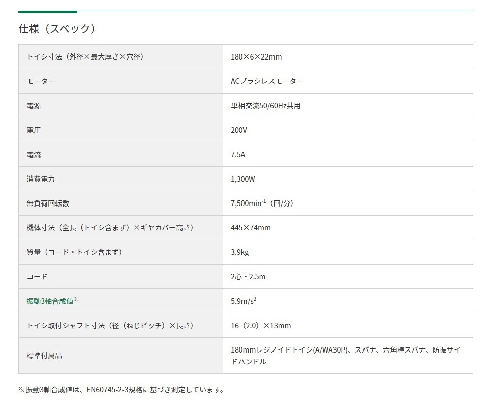 HiKOKI（ハイコーキ） 1台限定価格 工機 電子ディスクグラインダー 