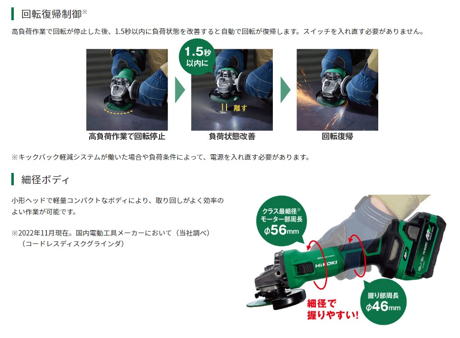 HiKOKI 工機 MV（36V）100mmコードレスディスクグラインダ G3610DC