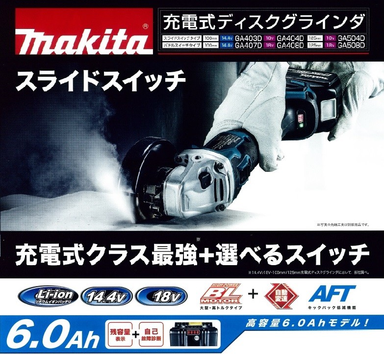 makita マキタ】18V 外径125mm 充電式ディスクグラインダ（パドル 