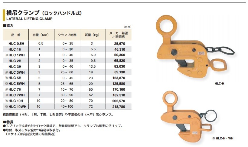 スーパーツール 横吊クランプ(ロックハンドル式) HLC3H 3ton クランプ