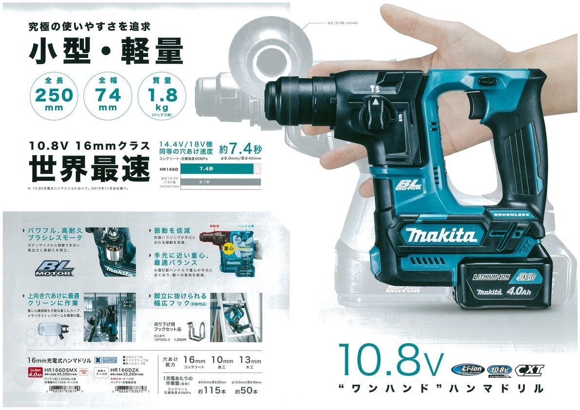 makita マキタ 16mm充電式ハンマドリル 10.8V HR166DSMX 4.0