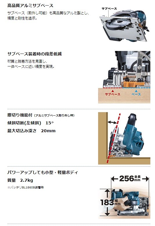 makita マキタ 18V 125mm充電式丸のこ HS474DRGX(青)／HS474DRGXB(黒