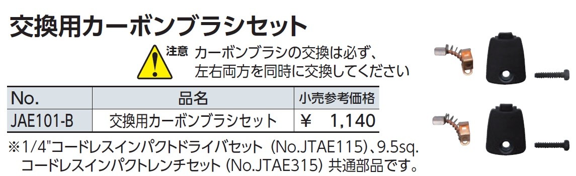 (未使用･未開封品)　KTC(ケーテーシー) 交換用カーボンブラシセット JAE101-B vf3p617 交換用カーボンブラシセット | KTCツールオフィシャルサイト