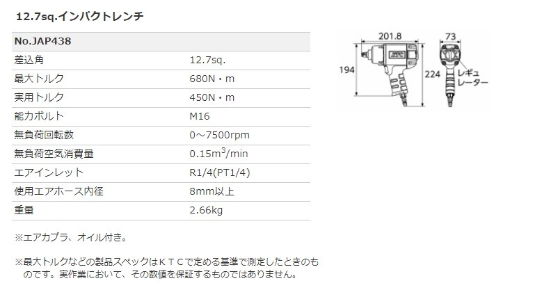 KTC 京都機械工具 12.7sq.インパクトレンチ JAP438 : jap438