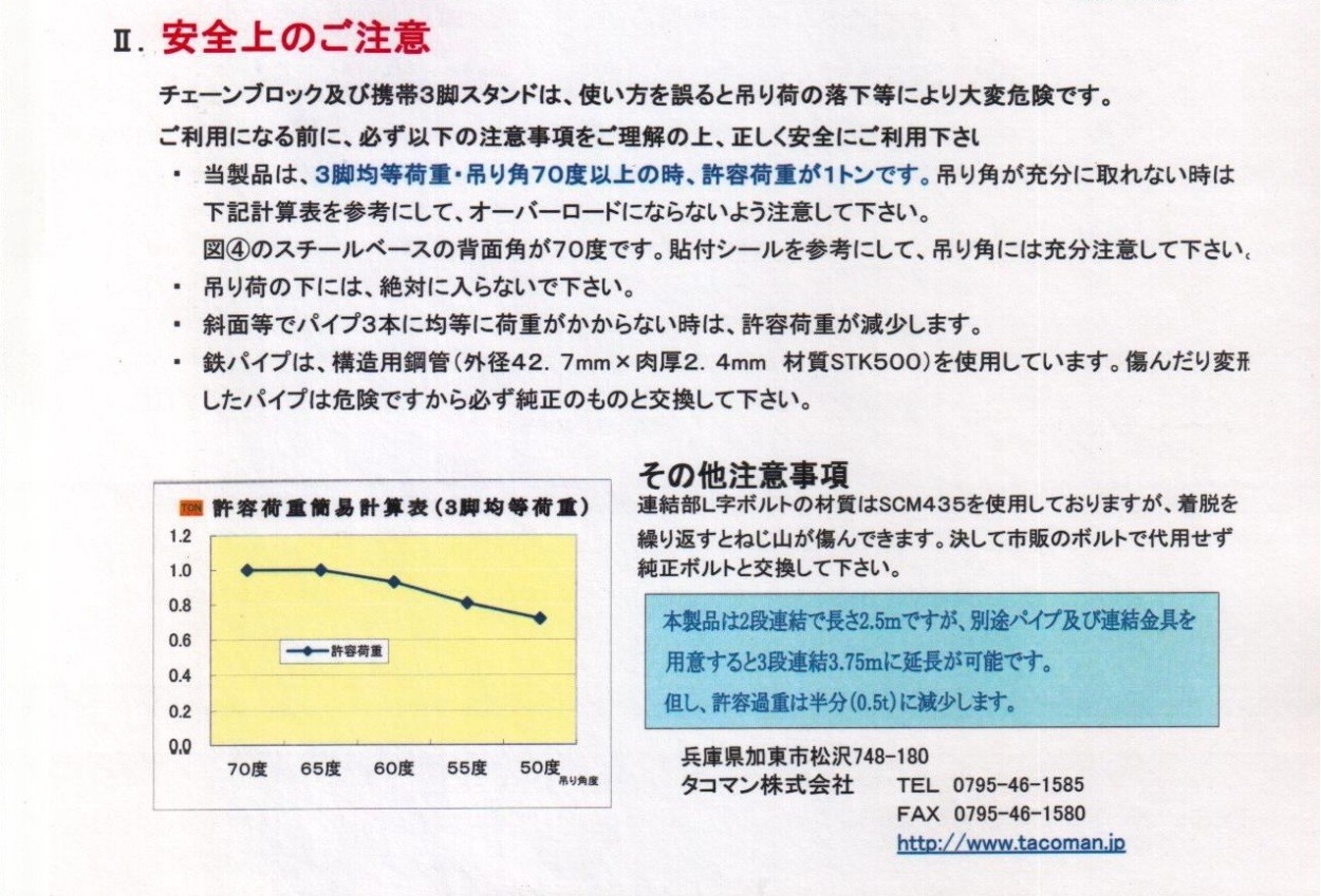 代引き不可 TACOMAN タコマン ≪重量物の吊り作業が簡単≫ 携帯3脚 KT