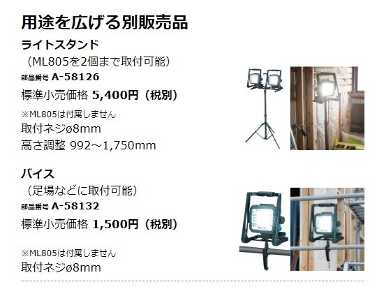 makita マキタ 純正部品 スタンド A-58126 ライトスタンド（ML805用