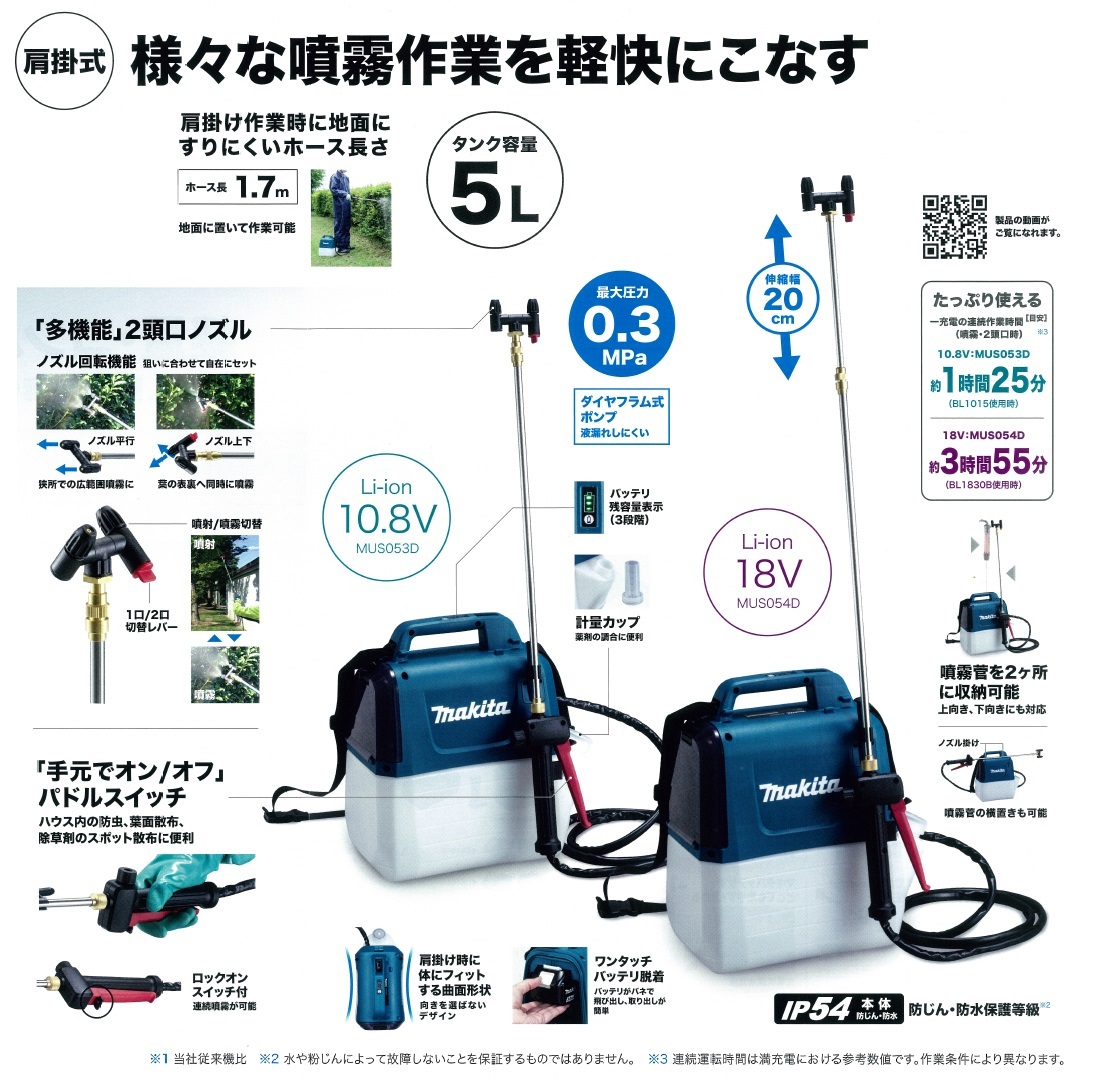 makita マキタ 充電式噴霧器 MUS053DWH スライド式10.8V 1.5Ah タンク