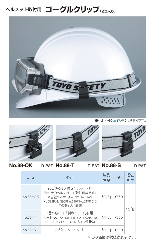 注目ブランドのギフト TOYO ヘルメット取付用ゴーグルクリップ ミゾなしヘルメット用 No.88-S discoversvg.com