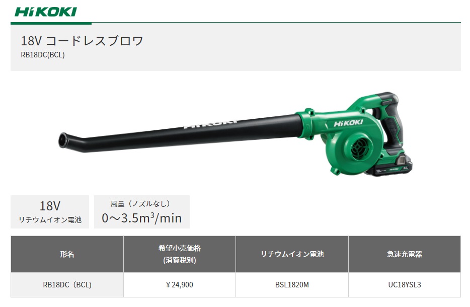 HiKOKI 代引き不可 工機 18V/14.4V コードレスブロワ RB18DC(BCL