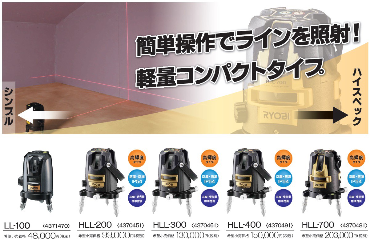 RYOBI リョービ】プロ用ツール レーザー墨出器 HLL-700 フルライン約