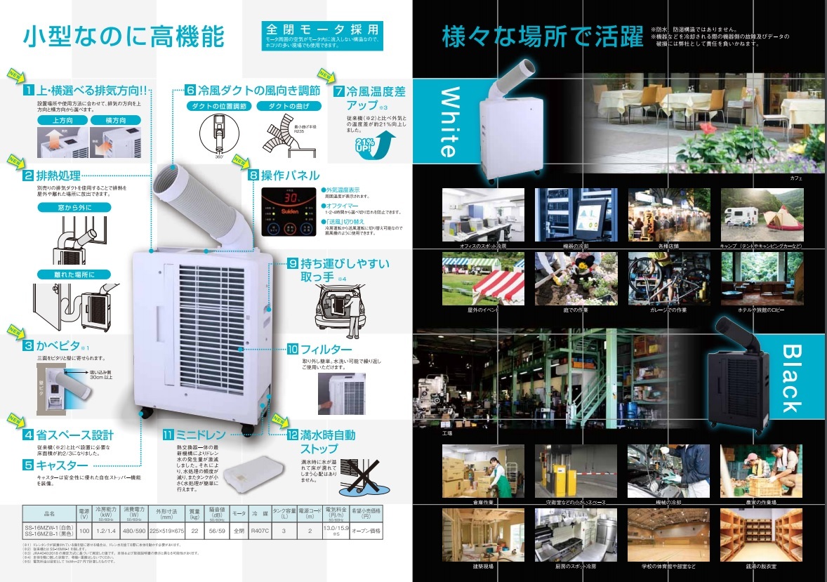 美しい スポットクーラー 業務用 スポットエアコン 現場用 スイデン SS-16MZB-1 黒色 小型 熱中症対策 ※SS-16MXB-1の後継品  206-5358 discoversvg.com