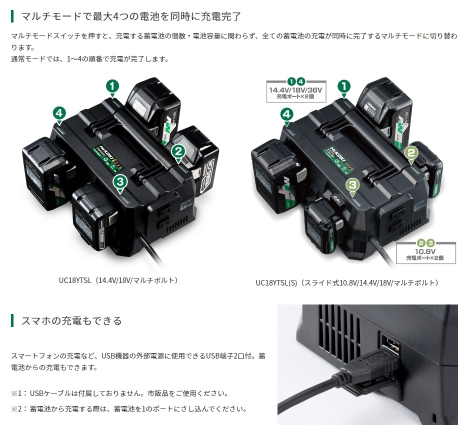 僅少品 HiKOKI 工機ホールディングス マルチポート充電器 10.8/14.4V