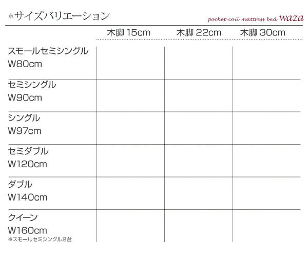 新・国産ポケットコイルマットレスベッド Waza ワザ マットレスベッド かため：線径2.0mm シングル 脚30cm