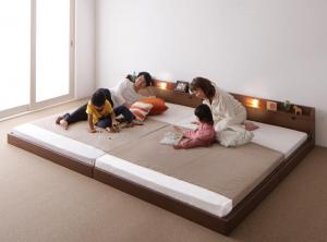 親子で寝られる棚・照明付き連結ベッド ポケットコイルマットレス付き ワイドK240(SD×2) ブラウン