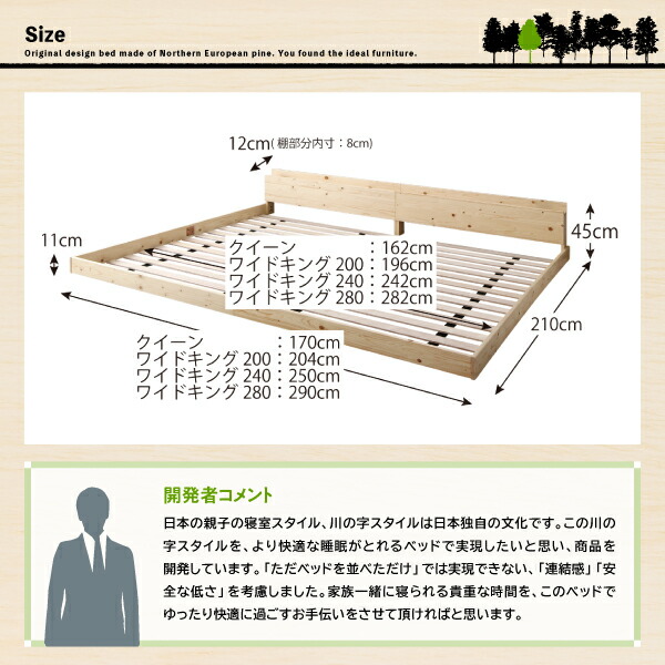 完動品 家族が一緒に寝られる天然木ファミリーベッド スタンダードポケットコイルマットレス付き クイーン 組立設置付 【1719742479】(62865円)