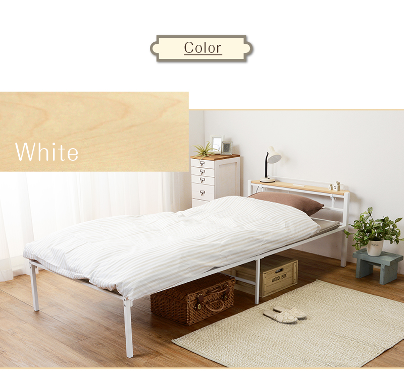スチール製ベッド-KH- 宮棚付き シングル ホワイト :ts-100068072 
