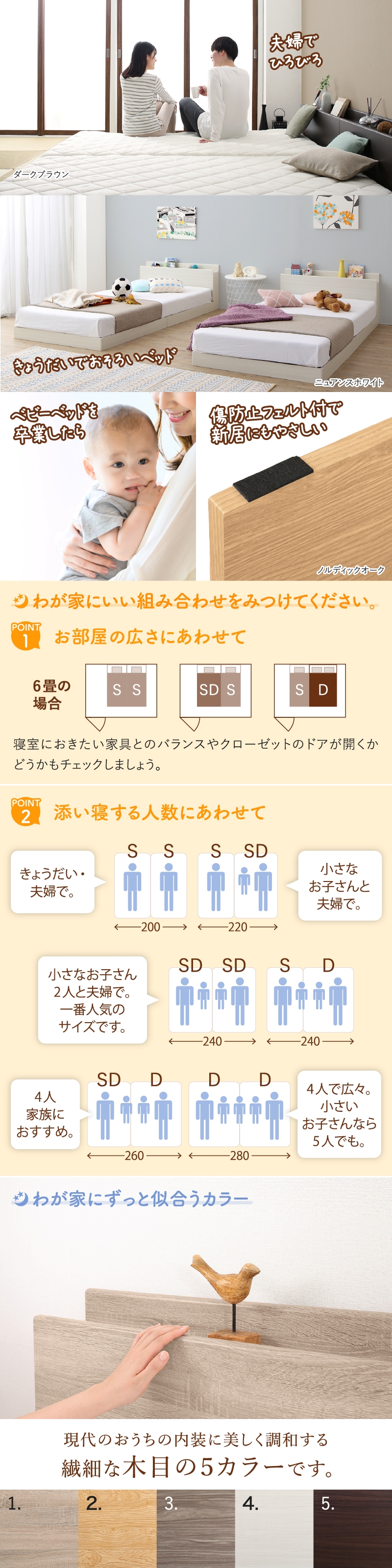 ファミリーベッド ホテルプレミアムマットレス付 WK260(SD+D ファミリーベッド ホテルプレミアムマットレス付 WK260(SD+D