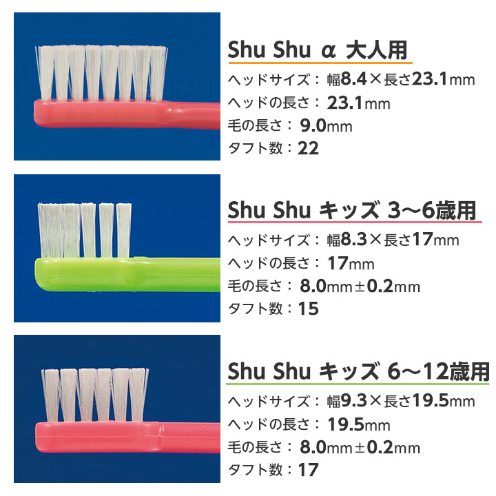 歯ブラシ Shu Shu シュシュ 50本 α 大人用／3〜6歳用／6〜12歳用 ふつう／やわらかめ 日本製ハブラシ まとめ買い 子ども用 子供用 子供  こども用 : 4188688set : 歯科専売品のハニコ - 通販 - Yahoo!ショッピング