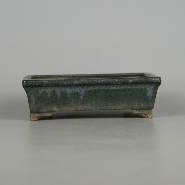 中古】 盆栽鉢 御蔵山 小型 長辺 約 12.5cm 長方鉢 縁付 釉薬 現品