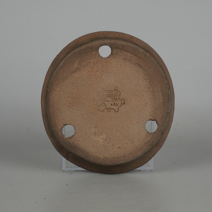 中古】 盆栽鉢 舟山 小型 長辺 約 12cm 丸鉢 泥物 現品 中古鉢 : はニ
