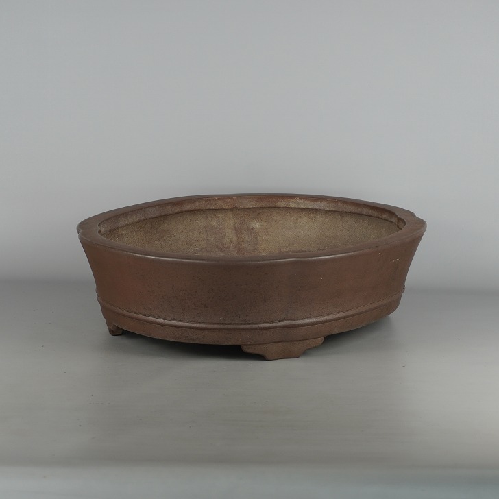 中古】 盆栽鉢 常滑 中野 裕士 大型 長辺 約 47cm 木瓜鉢 下帯 泥物