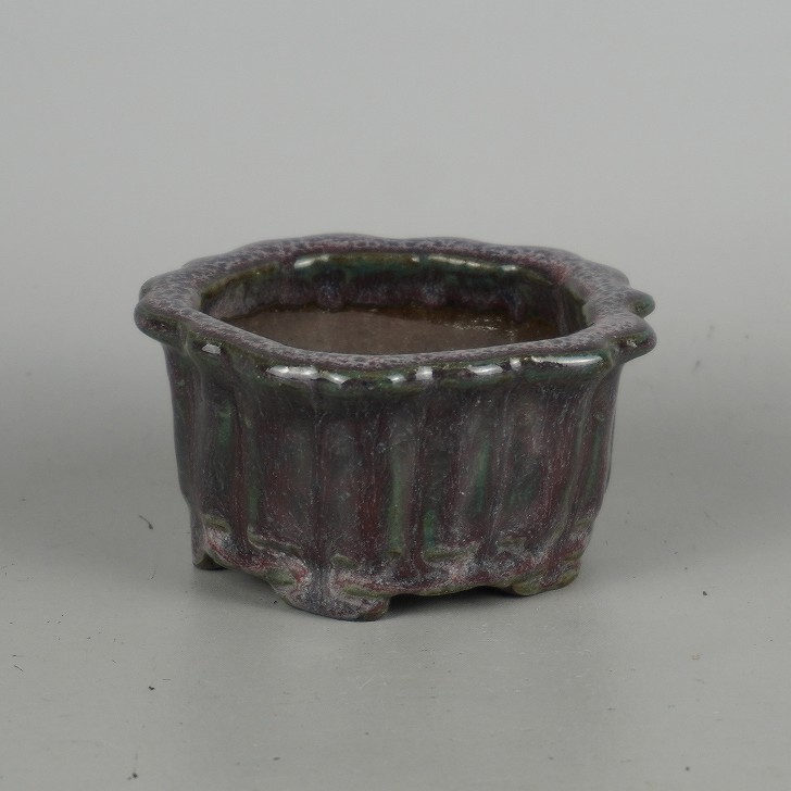 盆栽鉢 陶翠 小鉢 長辺 約 8.8cm 輪花鉢 外縁 釉薬 現品 新品 : はニわ